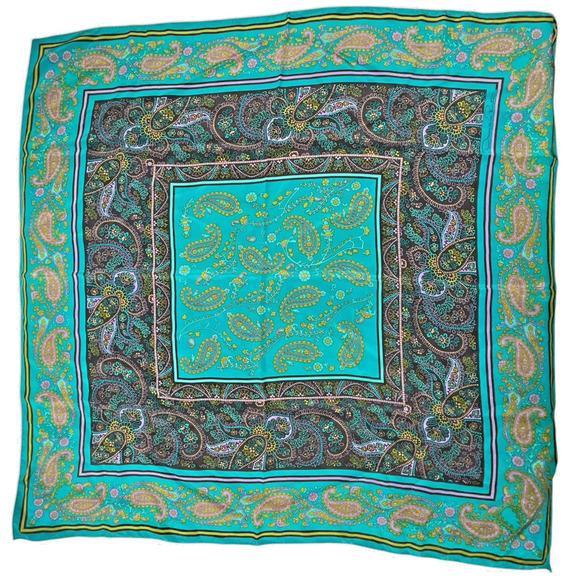 Oscar de la Renta Women’s 100% Silk Scarf Vintage Designer Teal Purple Gold - Picture 1 of 10